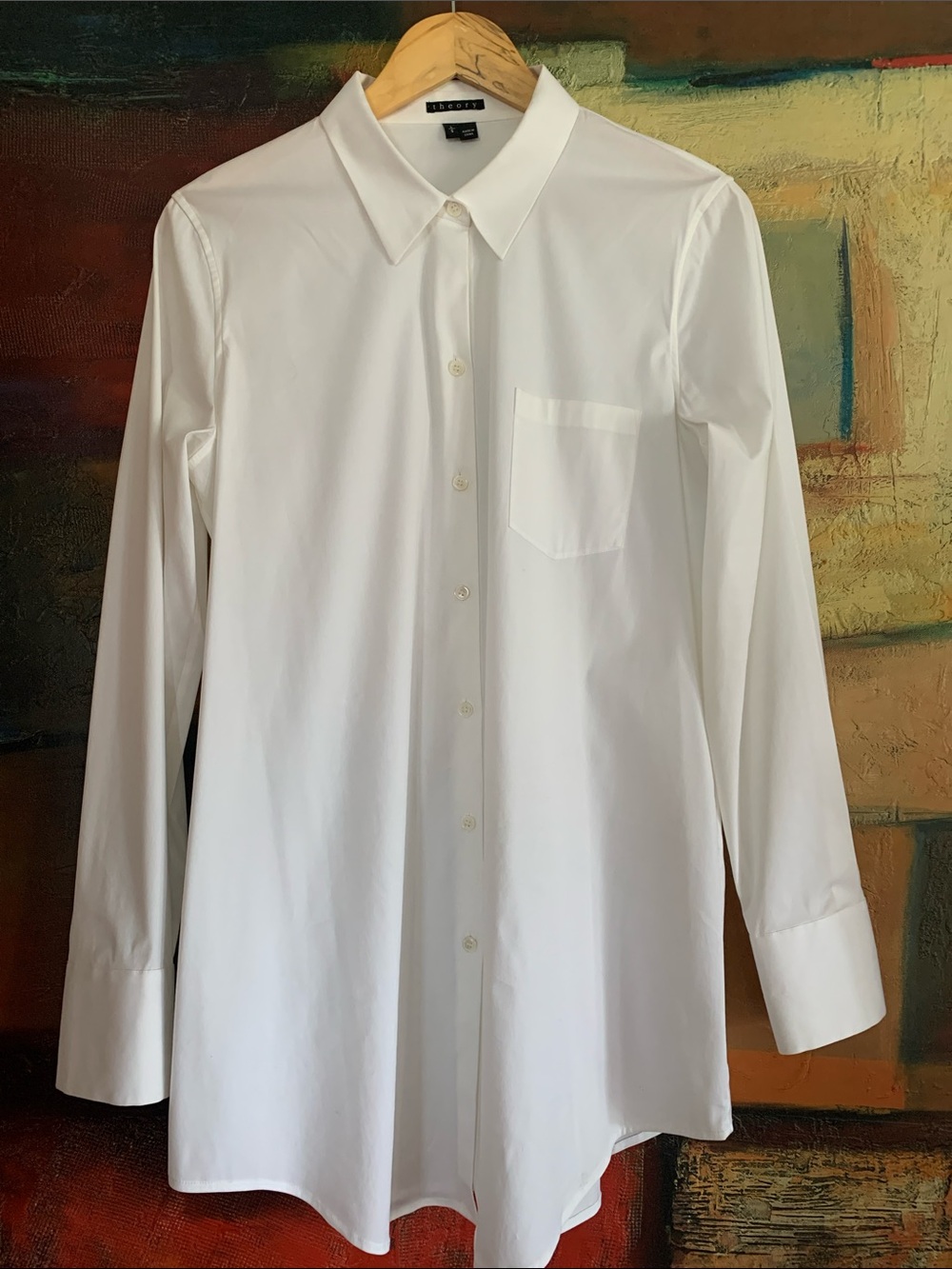 Theory Tailored Crisp White Button Down Shirt, Size L (Like New!)